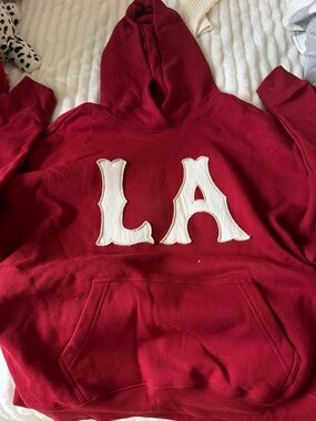 PacSun Red Hoodie with White LA Appliqué
